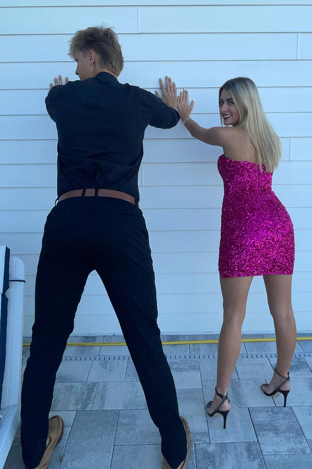 Sparkly Fuchsia Strapless Sequins Bodycon Short Homecoming Dress