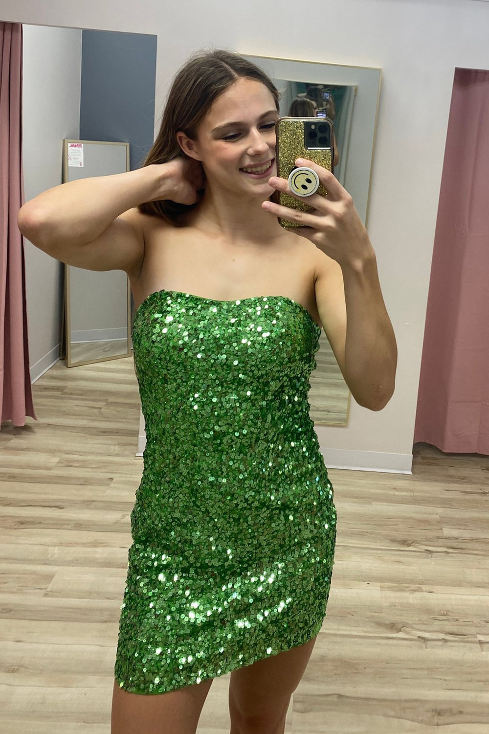 Sparkly Green Strapless Sequins Bodycon Homecoming Dress