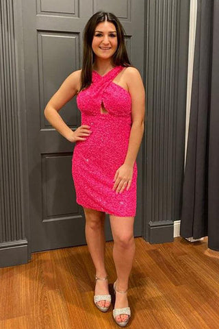 Glitzerndes, türkisfarbenes Neckholder-Kleid mit rückenfreiem Pailletten-Abschlussballkleid