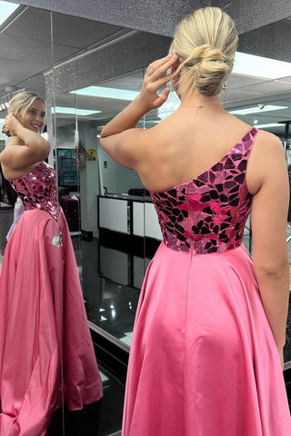A-Linie One-Shoulder-Ballkleid mit Pailletten und Schlitz