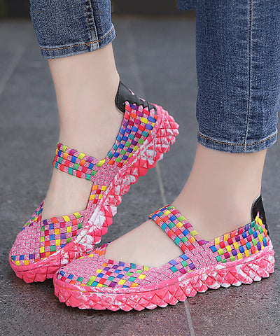 Lässige flache Spleißenschuhe für Frauen Rose Strickstoff