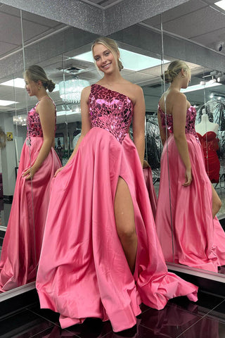 A-Linie One-Shoulder-Ballkleid mit Pailletten und Schlitz