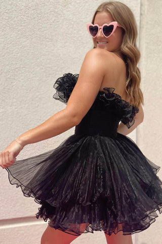 A-Line Strapless Ruffled Short Homecoming Dress
