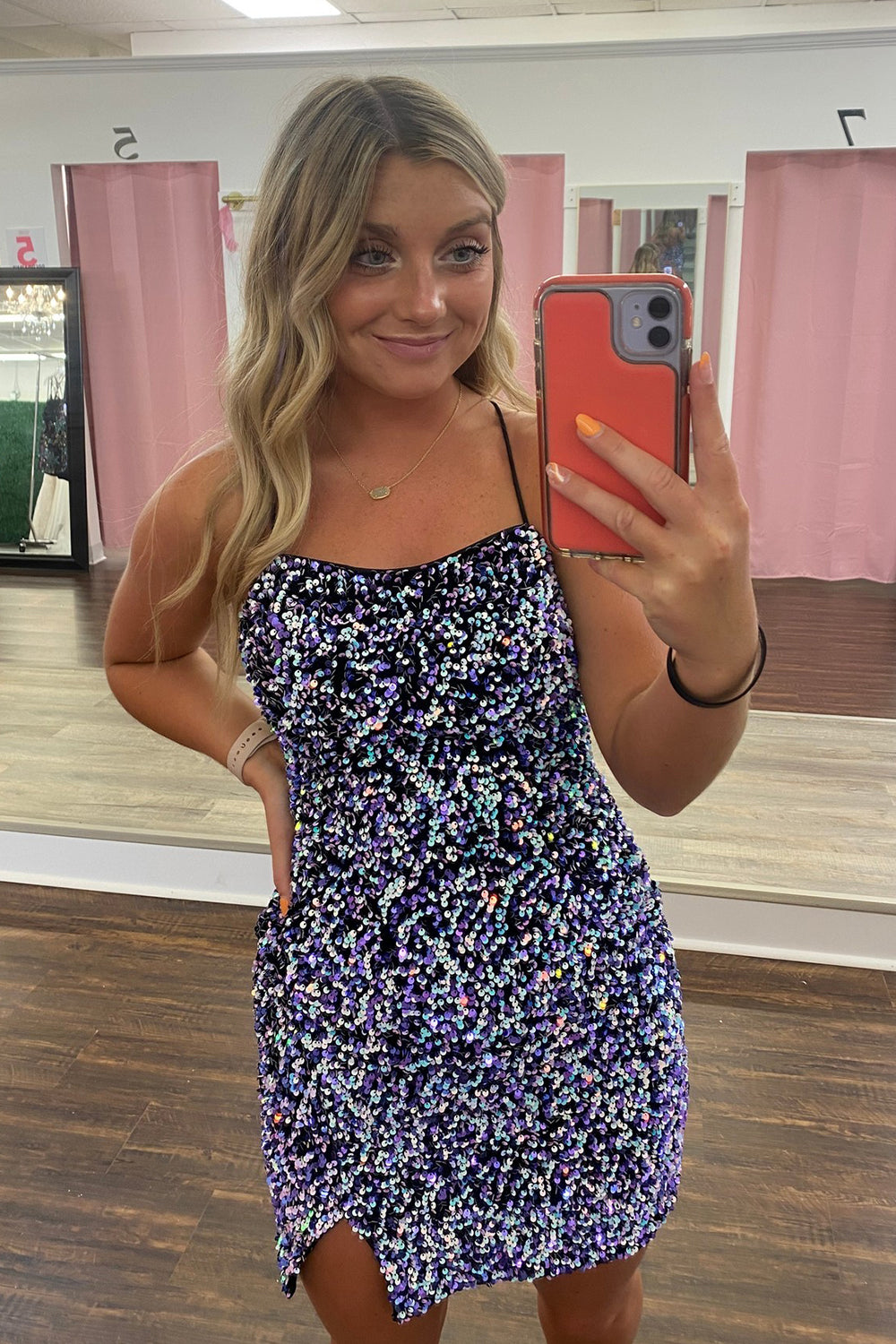 Sparkly Purple Spaghetti Straps Sequins Bodycon Homecoming Dress