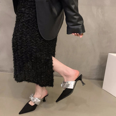 Sommer Street Style Bowknot Hausschuhe Frau Mode Spitzschuh Maultiere Schuhe Sexy Party Prom Zapatos De Mujer