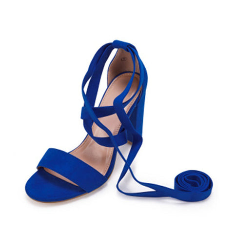 Sandalen mit Blockabsatz und Schnürung, offene Zehenpartie, Pumps mit Fesselriemchen