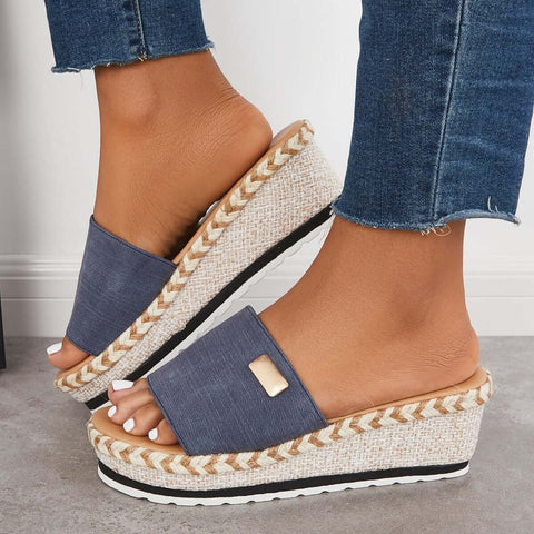 Open Toe Espadrille Platform Wedges Slip on Sandals