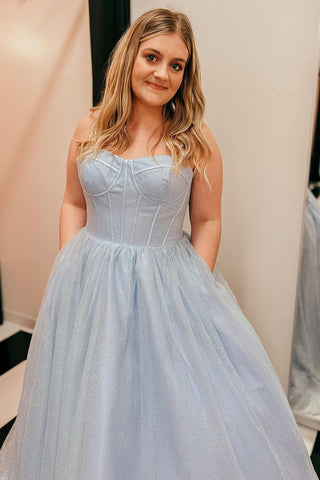 A Line Spaghetti Straps Light Purple Long Prom Dress