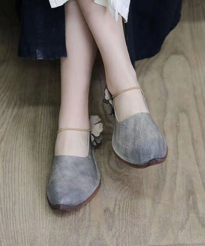 Handgemachte Retro Floral Flache Schuhe für Frauen Braunes Rindsleder