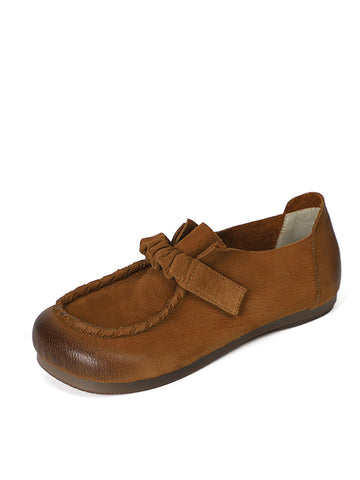 Women Genuine Leather Elastic Spliced Flat Shoes