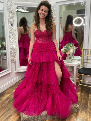 A-Line Sweetheart Tiered Long Tulle Prom Dress