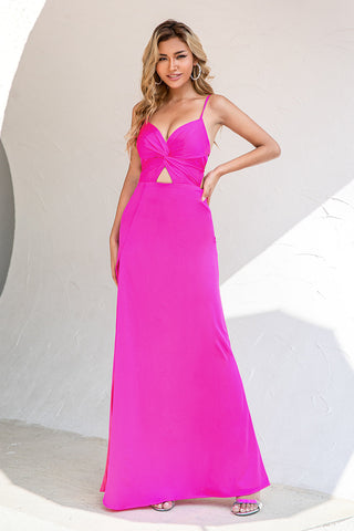 Spaghetti Straps Fuchsia Prom Dress