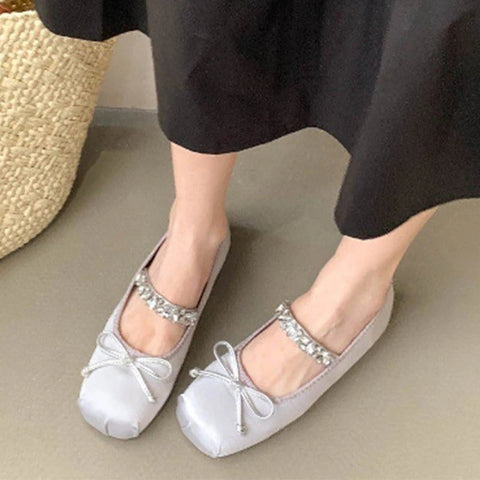 Bow Ballet Dance Flats Women Shoes Shallow Mary Jane Fashion Dress Lolita Sandals 2024 Spring New Casual Cozy Zapatos Para Mujer