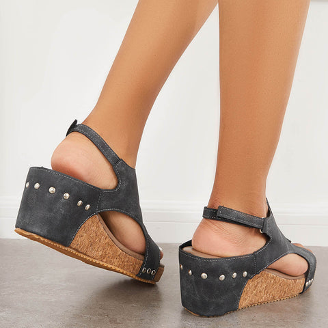 Cork Platform Wedges Slingback Ankle Buckle Strap Sandals