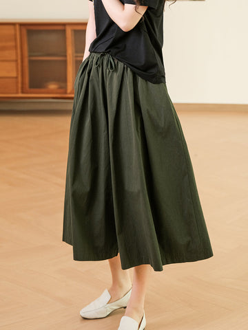 Women Summer Solid Pleat Pocket Loose Wide-leg Pants