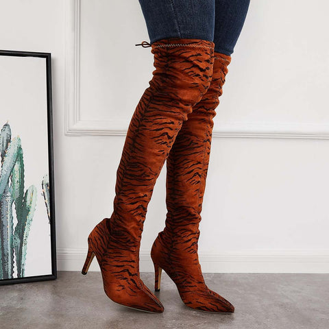 Stretchy Over The Knee Boots Pointed Toe Stiletto Heel Boots