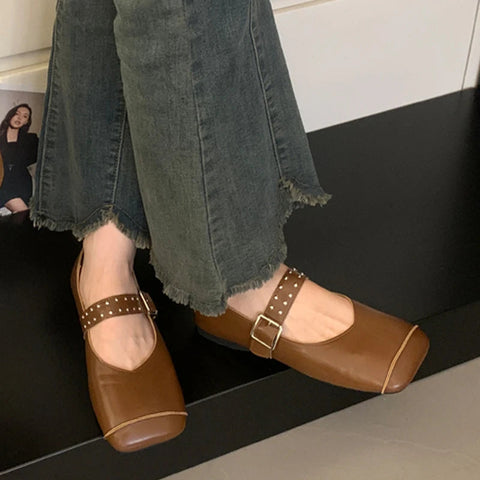Ballett Tanz Wohnungen Frauen Loafer Schuhe Karree Kleid Flach Weiche Schuhe 2024 Mode Gemütliche Designer Frühling Casual Femme Schuhe