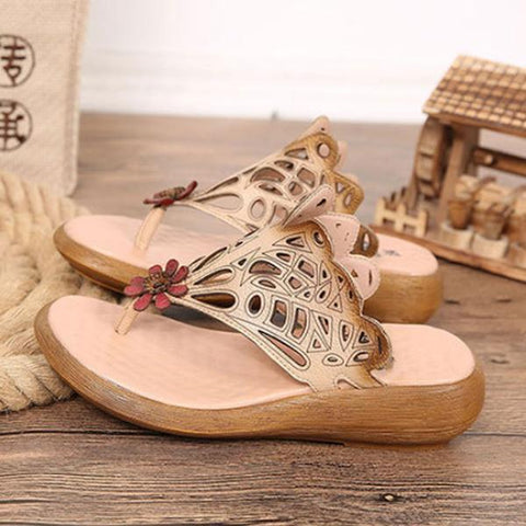 Women 2022 Casual Leather Shoes Beige Portable Slippers