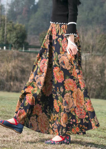 Casual Print Wrinkled Elastic Waist Maxi Skirt