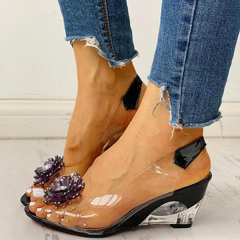Yellow Slingback Flower Rhinestone Sandals