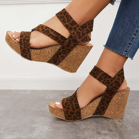 Cork Platform Wedges Ankle Strap Slingback Sandals