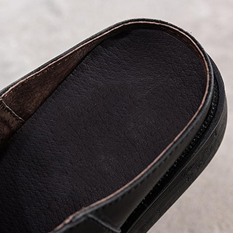 Women 2022 Sewing Platform Casual Leather Slippers