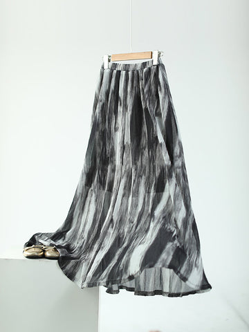 Women Summer Vintage Ink-print Pleat Skirt