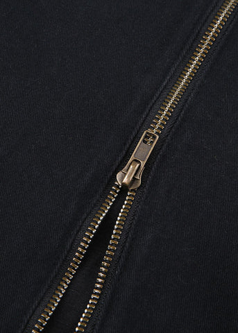 Style Black Zip Up Pockets Patchwork Denim Skirt Fall