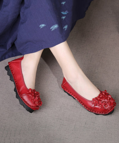 Handgemachte flache Schuhe aus Maulbeerrindsleder mit Blumenspleiß