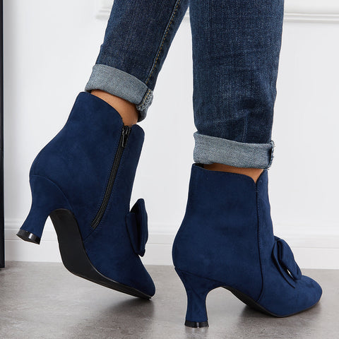 Bowknot Kittten Heel Ankle Boots Side Zipper Dress Short Booties