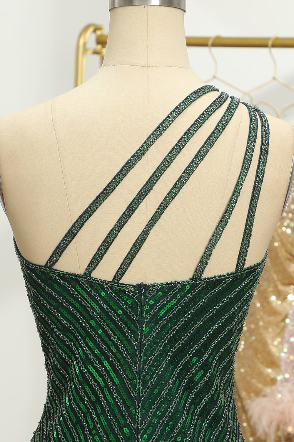 Sheath Glitter Green One Shoulder Beaded Tight Homecoming Dress