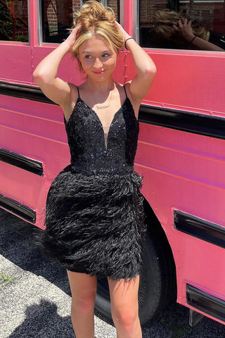 Sequins Tight Homecoming Dress with Feathers