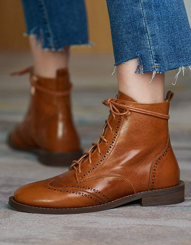 British Style Handmade Vintage Lace-up Oxford Boots