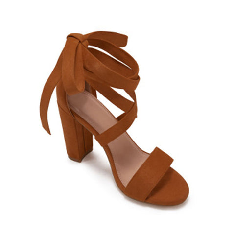 Sandalen mit Blockabsatz und Schnürung, offene Zehenpartie, Pumps mit Fesselriemchen