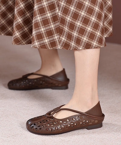 Beige Schuhe für Plattfüße, Rindsleder, modische, ausgehöhlte Schuhe für Plattfüße