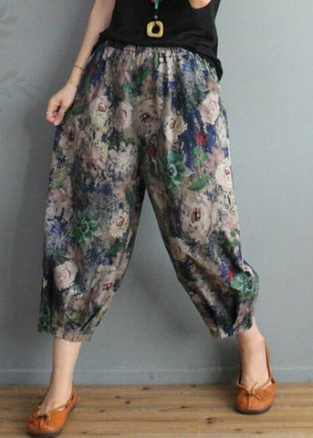 Unique Print High Waist Cotton Crop Pants
