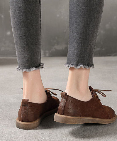 Handgemachte Karamell flache Schuhe für Frauen Schnürschuhe für flache Füße