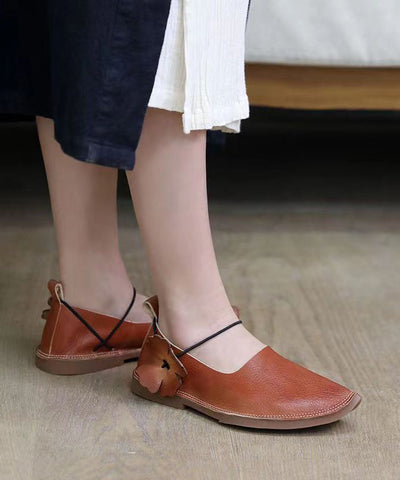 Handgemachte Retro Floral Flache Schuhe für Frauen Braunes Rindsleder