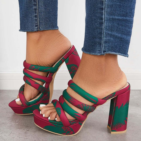Platform Chunky High Heels Slip on Backless Dress Sandals