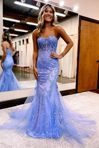 Mermaid Sweetheart Neck Lace Long Prom Dress With Appliques