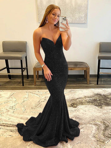 MERMAID SWEETHEART NECK SEQUINS PROM DRESS