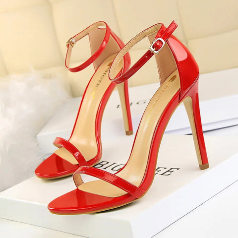 2024 summer new European style fashion super high heels patent leather open-toe sandals sexy nightclub women heels
