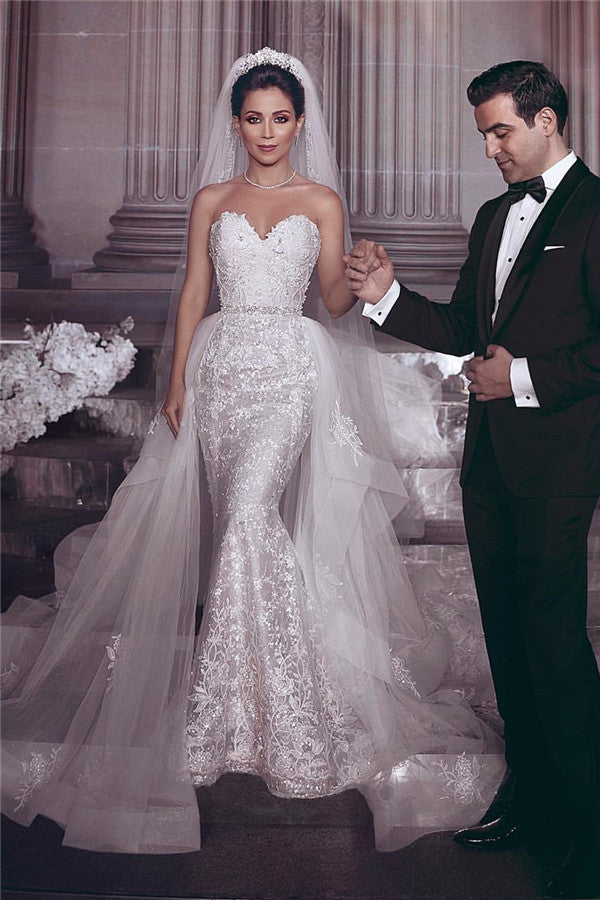 Bmbridal Sweetheart Lace Mermaid Wedding Dress Overskirt