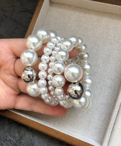 Chic Beige Metal Patchwork Multiple Layers Pearl Bracelet