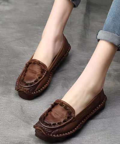 Kaffeefarbene Vintage Handgemachte flache Schuhe aus Rindsleder
