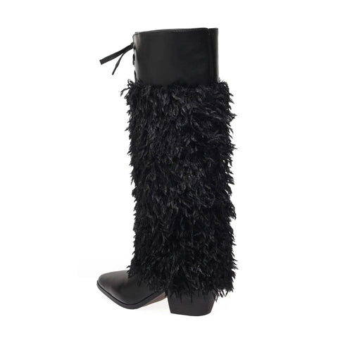 White Blue Feather Pointy Tall Boots Womens Elegant High Heels Shoes Ladies Casual Winter Autumn Catwalk Perform Knee High Boots