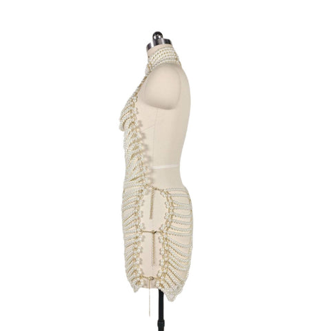 Beaded sexy backless hollowed out neckline dress, banquet party performance dress