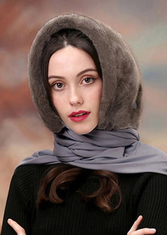 Damen Winter Beige Nerz Haar Schal Integrierte Mütze Neu