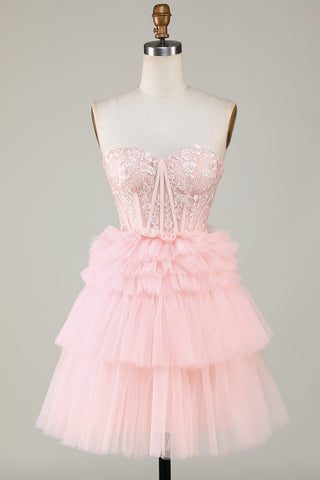Stylish A Line Sweetheart Black Corset Homecoming Dress with Ruffles