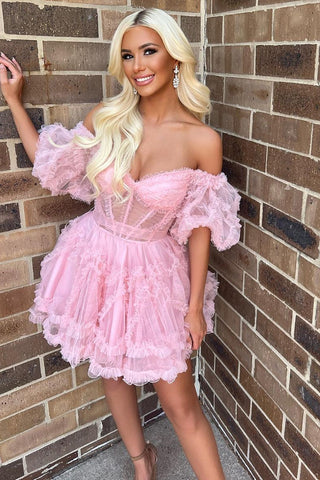 Cute A Line Off the Shoulder Black Tulle Corset Homecoming Dress